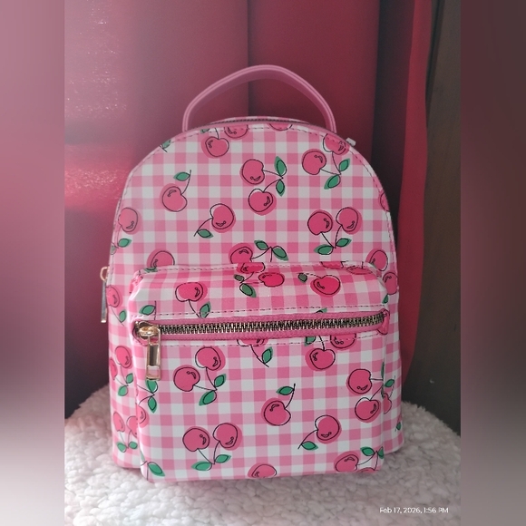 BLUSH CRUSH Handbags - VEGAN LEATHER CHERRY DESIGN MINI BACKPACK